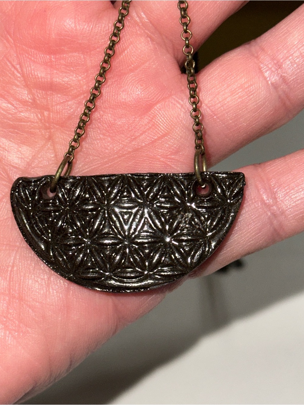 Dotti Potts Dark Brown Semi-Circle Ceramic Pendant on 26” chain